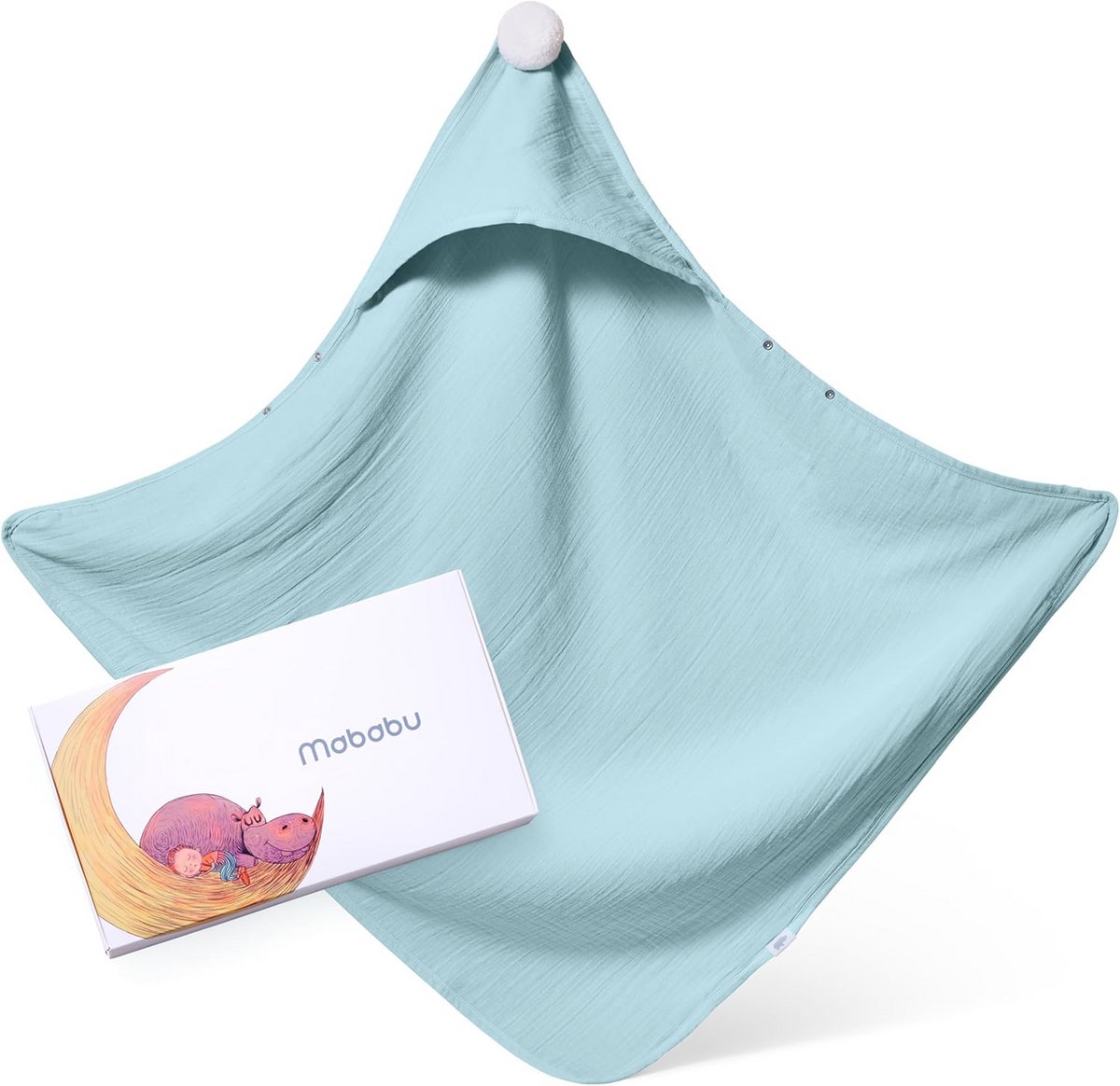 Biologische Baby Handdoek met Kap - Voor Pasgeborenen & Kinderen - 75x75 cm - Sea Green