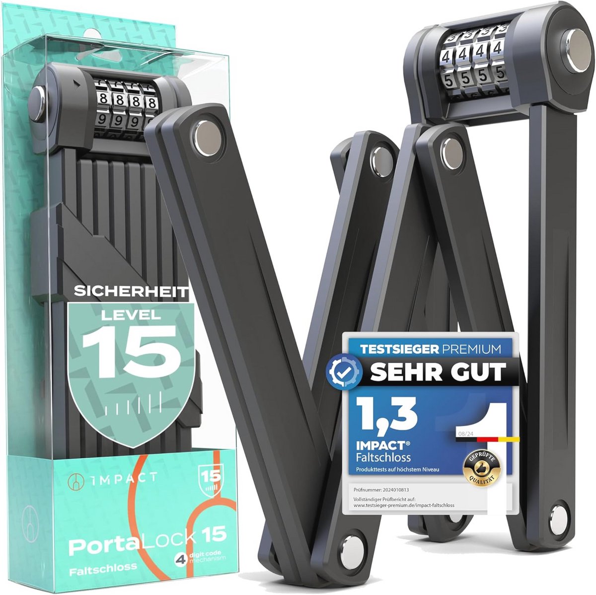 Vouwslot voor Fiets - 15 Beveiligingsniveau, 110 cm met Houder, Combinatieslot voor Kinderen