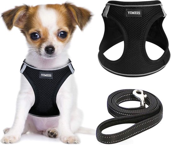 Ademend Hondenharnas Met Riemset – Reflecterend, Verstelbaar, Step-in Ontwerp, Geschikt Voor Kleine Honden En Katten, Maat M (Borstomvang 30-45 Cm)