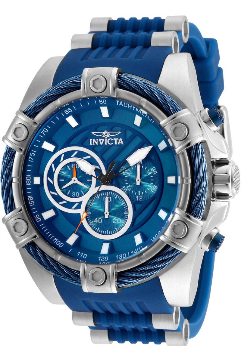 Invicta Bolt 25524 Heren Horloge - Waterdicht - Analoog - Quartz Uurwerk - Roestvrij Staal met blauwe Wijzerplaat - 52mm