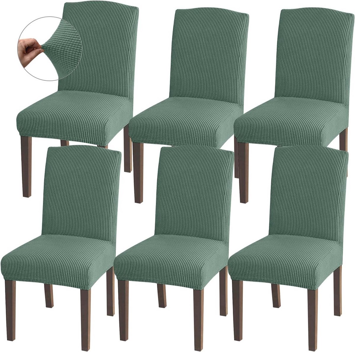 Hoge Rekbaarheid Stoelhoezen - Universaal Voor Eetkamerstoelen - Verwijderbare Beschermers voor Eetkamer Keuken Restaurant (Set van 6, Matcha Groen)
