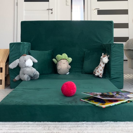 Flumi opvouwbare mini kindersofa – zachte kinderbank met uitklapfunctie en afneembare hoes, groen — afbeelding 5