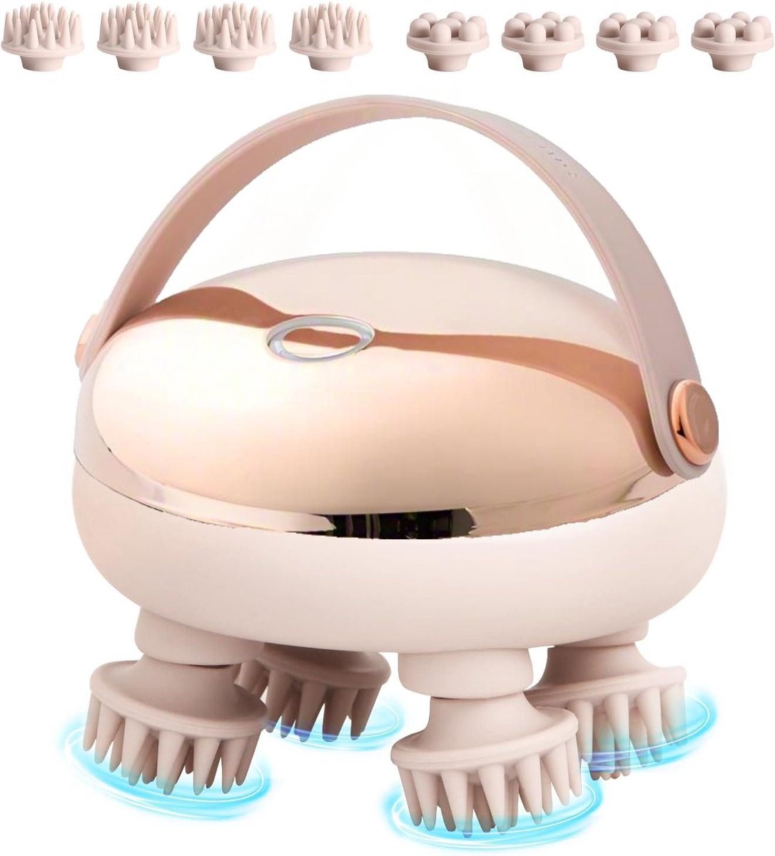 OYLCDI Elektrisch Hoofdmassageapparaat - Handzaam - 2 Modi - Lichaamsmassage - Roodlichttherapie - 8 Massagekoppen - IPX6 - Geschenk - Anti-stress - Siliconen Massageopzetstukken - Goud