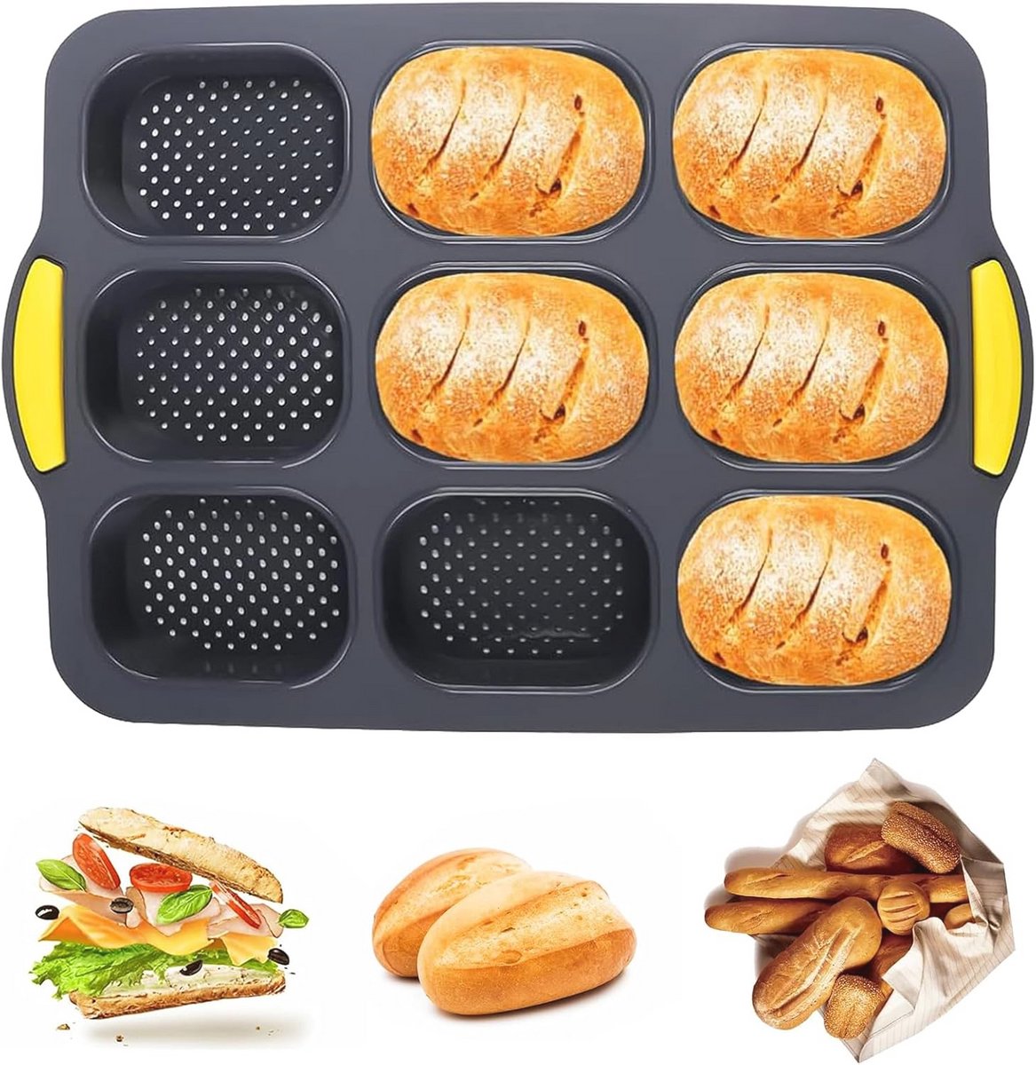Bakvorm voor broodjes met 9 holle ruimtes - Anti-aanbak siliconen baguettevorm