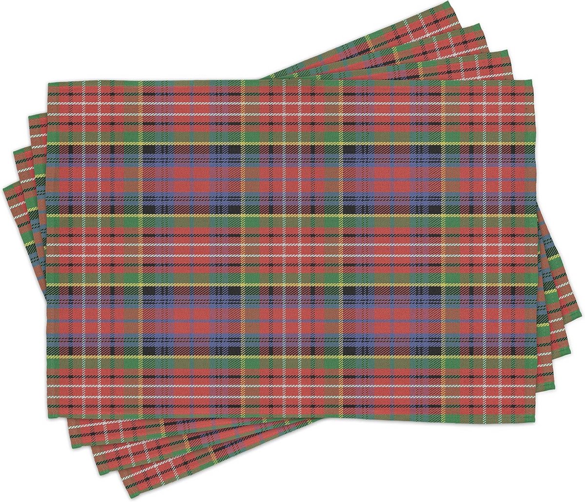 Wasbare Stoffen Placemat Set van 4 voor Eettafel – Veelkleurige Caledonia Scottish Style