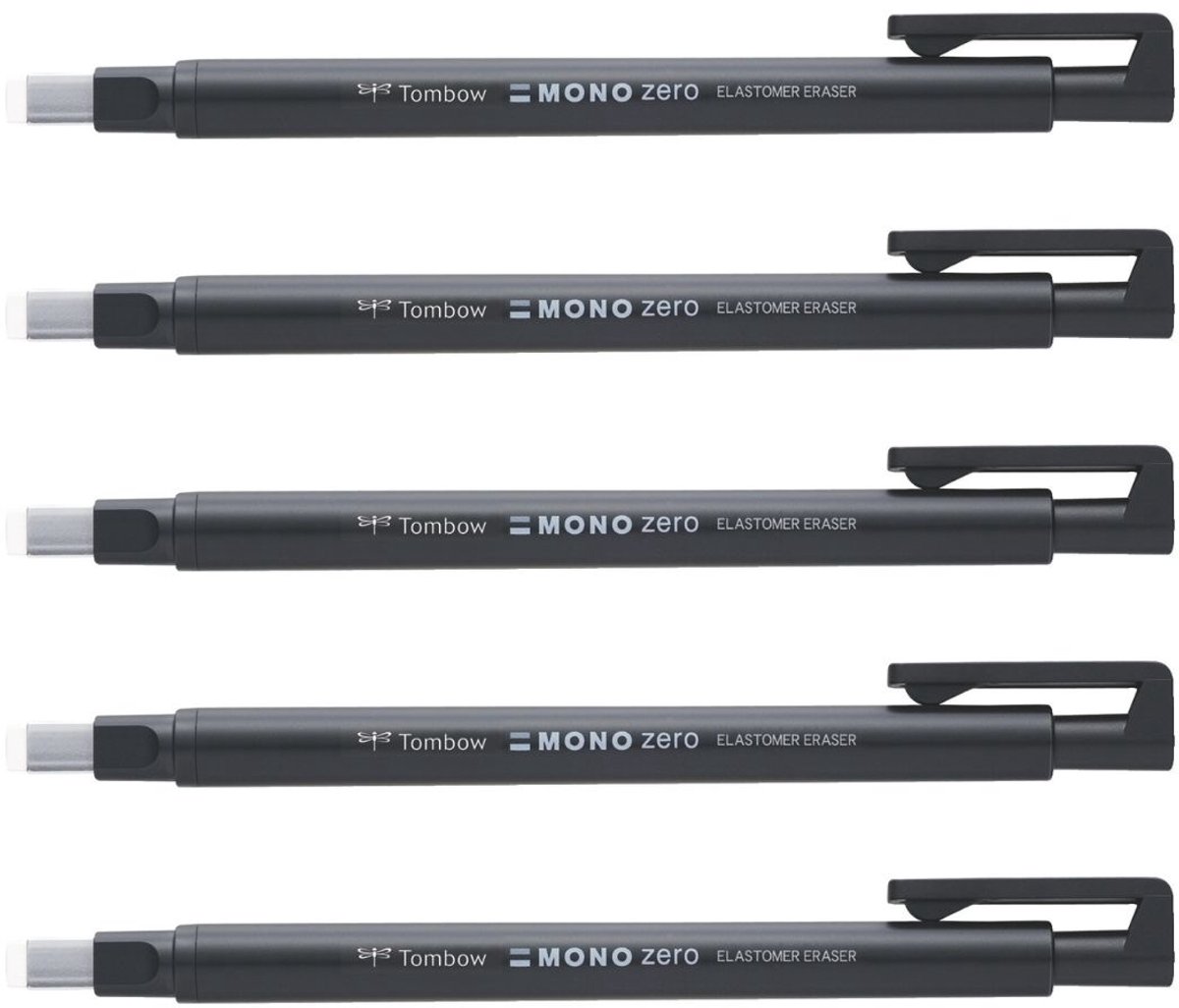 Tombow MONO zero gumstift - Rechthoekige gum - Navulbaar - Zwart - 5 stuks