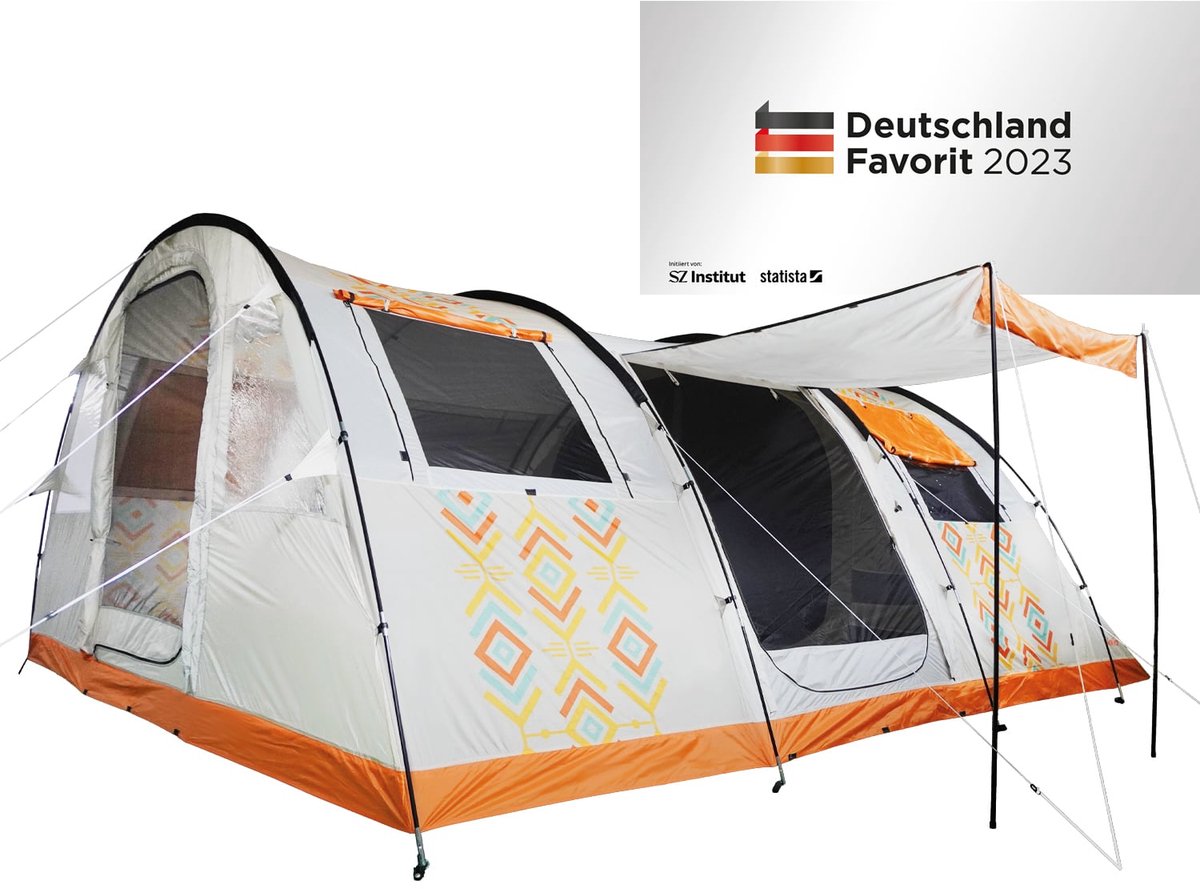 Skandika Gotland 6 Tent – Tunneltenten – 6 persoons campingtent – Kamperen - 210 cm stahoogte - Muggengaas – Familietent - Deelbare slaapcabine – 540 x 450 x 210 cm (L x B x H) - 5000 mm waterkolom – Outdoor, Camping, Tuin – Boho Design