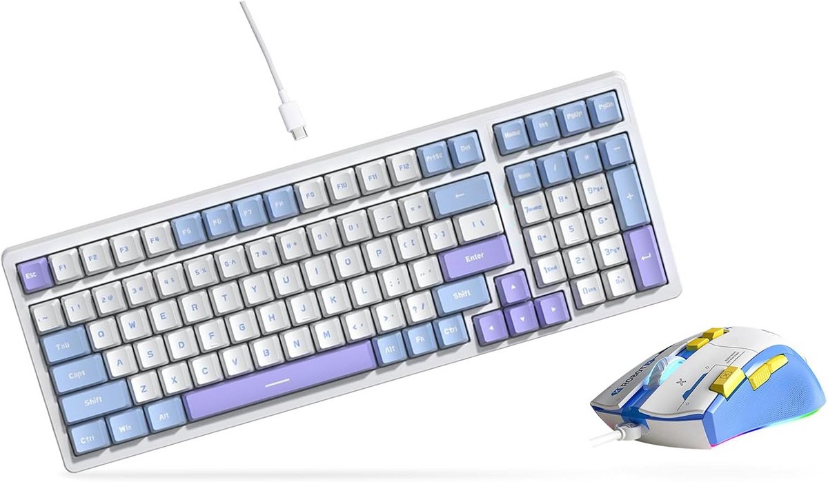 Mechanische gaming toetsenbord en muis combo set met RGB achtergrondverlichting en bruine schakelaars
