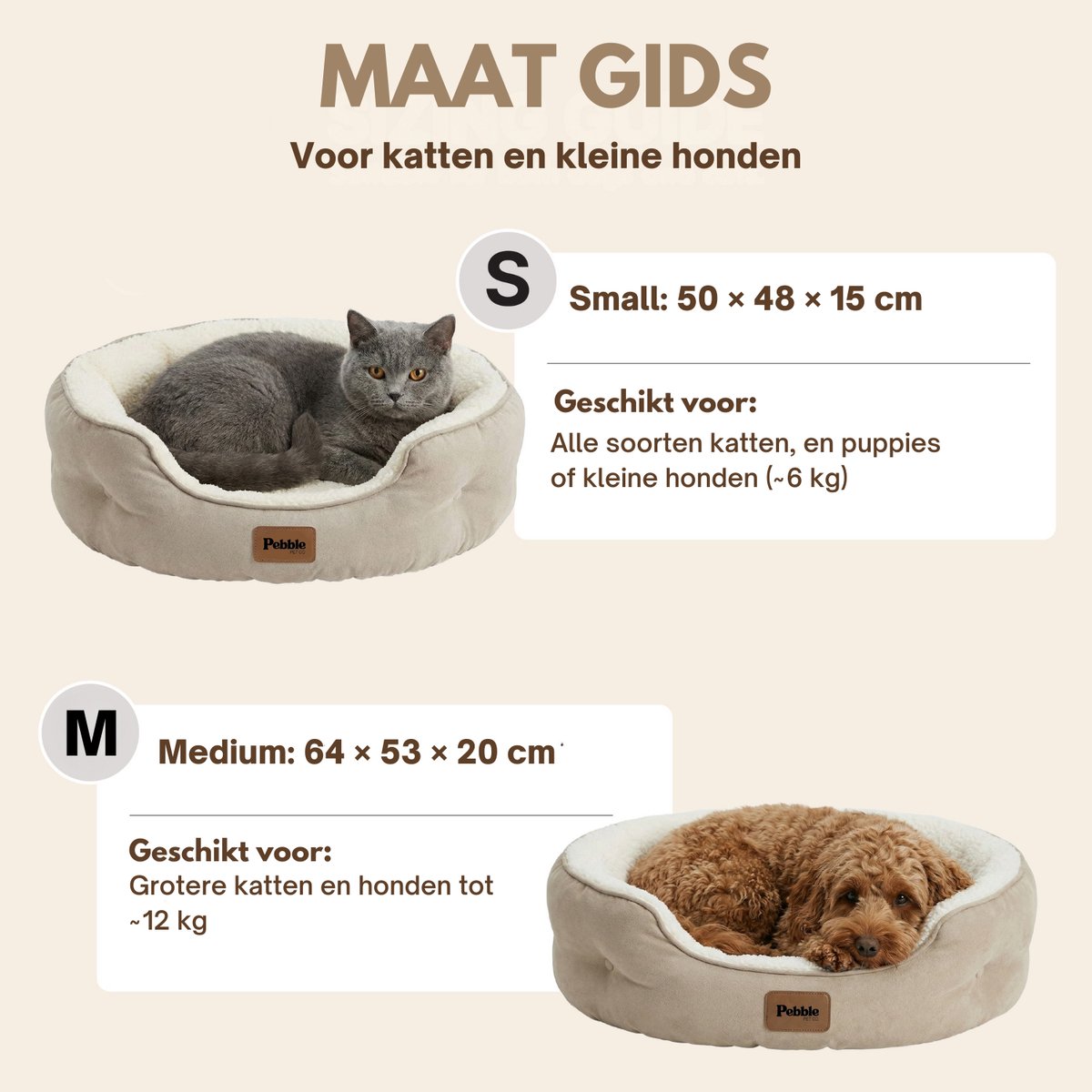 Pebble Kattenmand 51x48 cm - Kleine Hondenmand - Wit Bruin - Kattenbed - Kattenkussen – foto 4