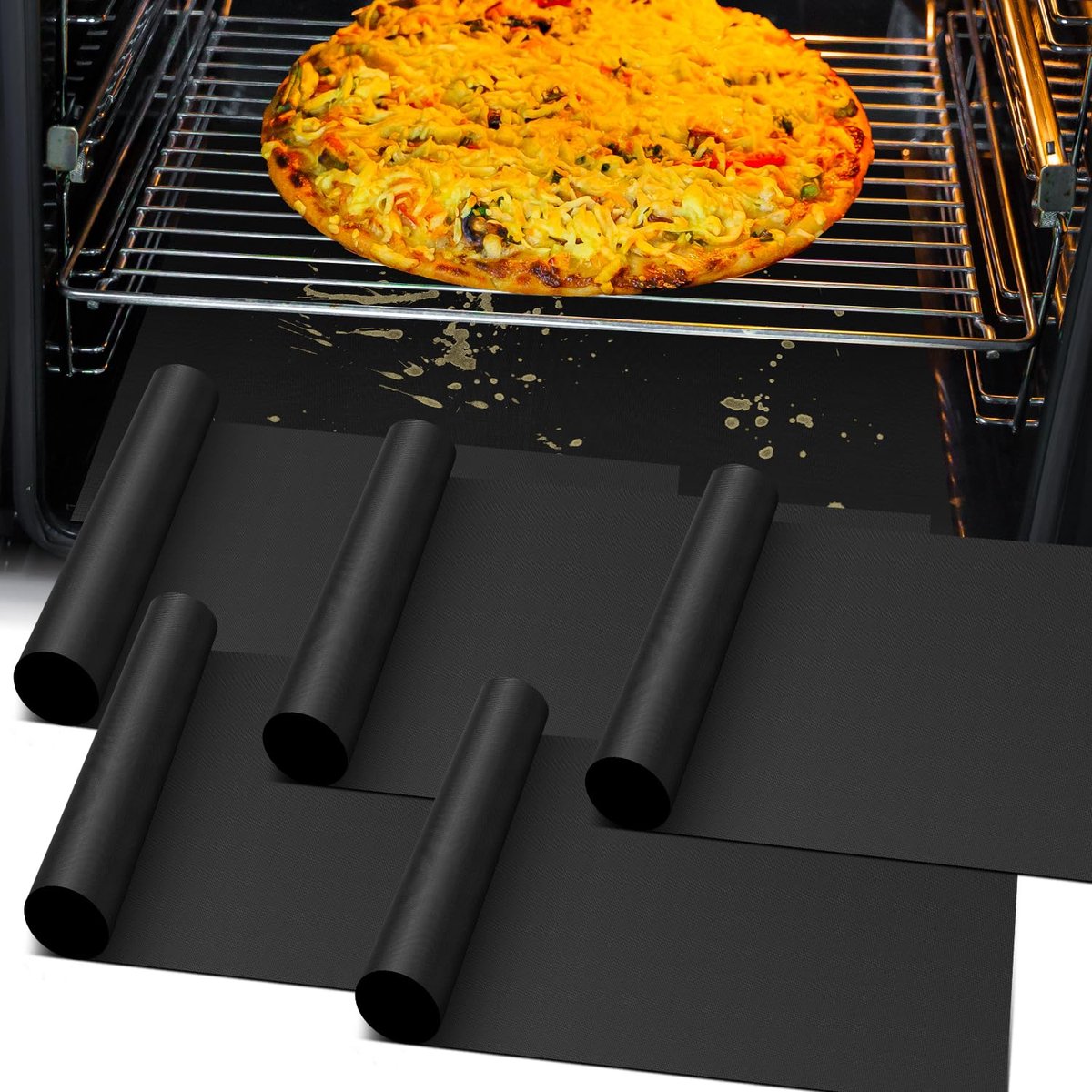 5 pack ovenvoeringen voor de bodem - 13 x 16 inch herbruikbare antiaanbak ovenvoeringen voor de bodem van een elektrische oven, hittebestendige beschermer voor buitenfornuizen in gasovens, gemakkelijk schoon te maken, fornuisvoeringen