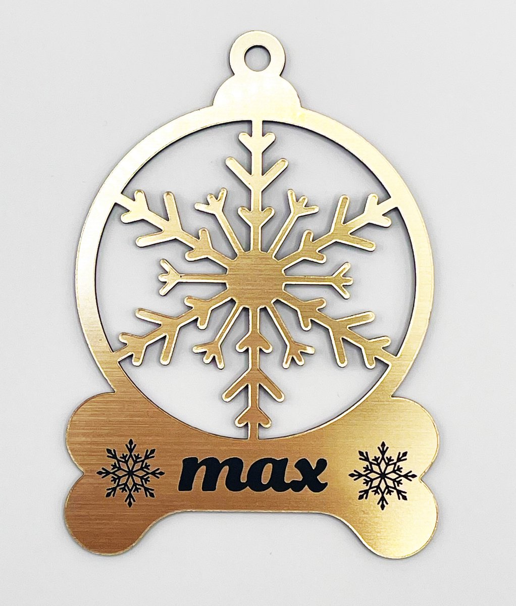 Kerstbal Hondenbot - Goud metallic-zwart - Gepersonaliseerd voor je hond