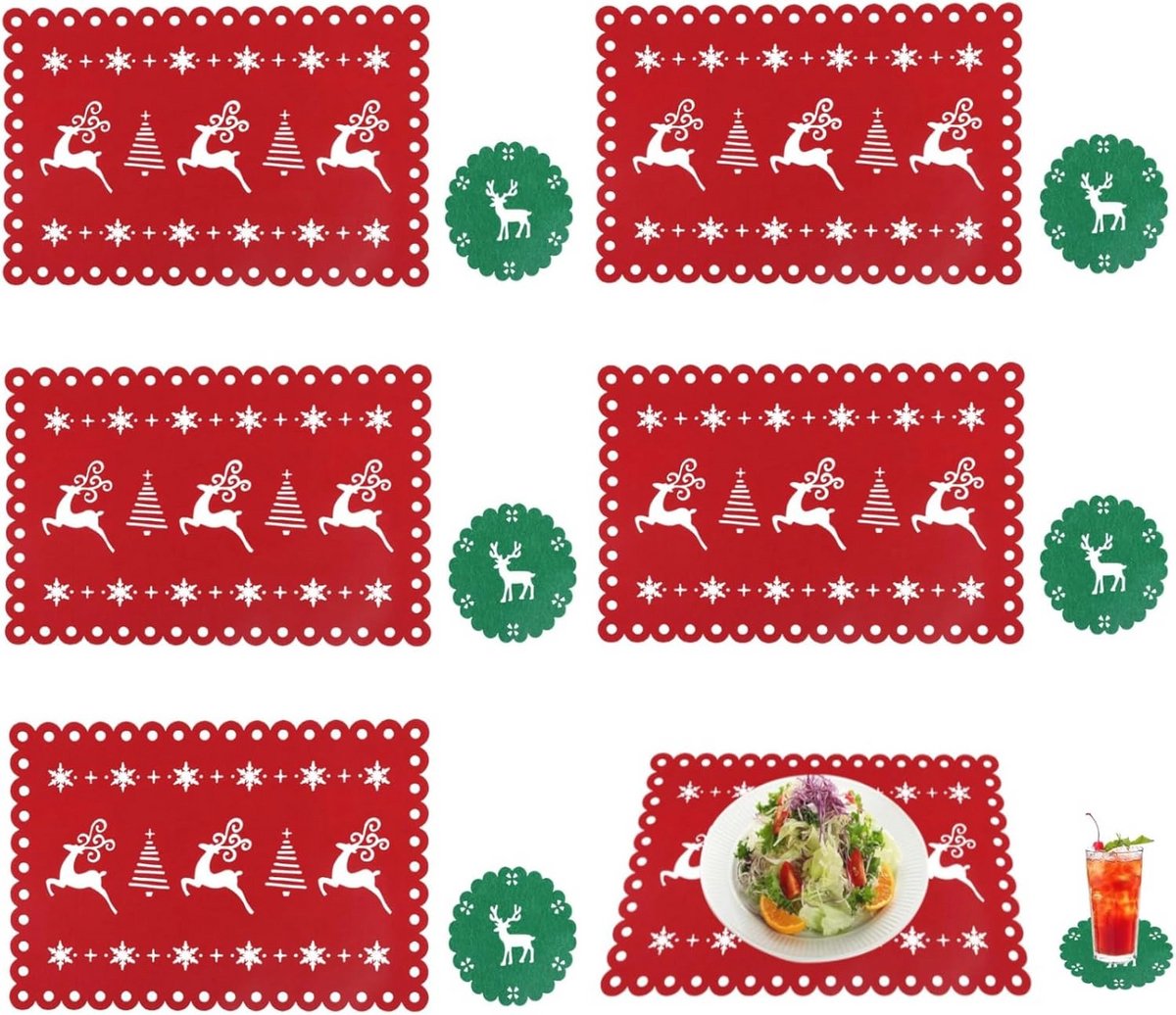 Kerstplacemats Set van 12 - Vilten Hittebestendige Eland Placemat voor Kerstmis