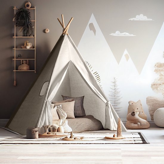Urban Living Tipi speeltent voor kinderen - 120 x 120 x 150 cm - creme wit - wigwam van Merkloos — afbeelding 3