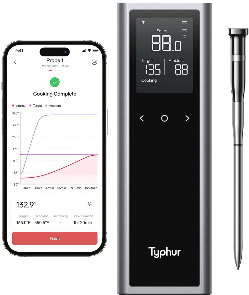 Slimme Draadloze Vleesthermometer met LCD Display - Onbeperkte WiFi en Bluetooth Bereik voor Barbecue, Grill, Oven en Rookoven