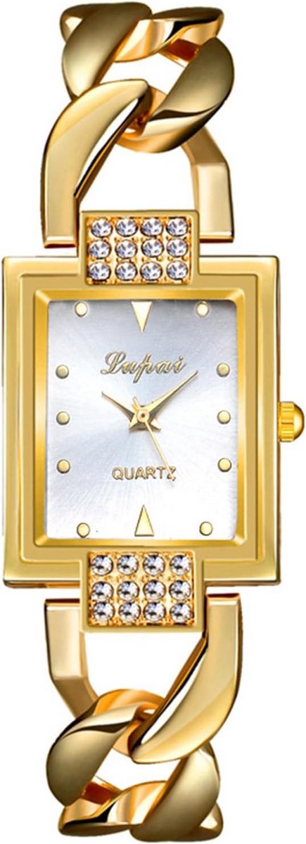 Dameshorloge Goud Vierkant Rechthoekig Analoog Quartz Polshorloge met Verstelbare Armband