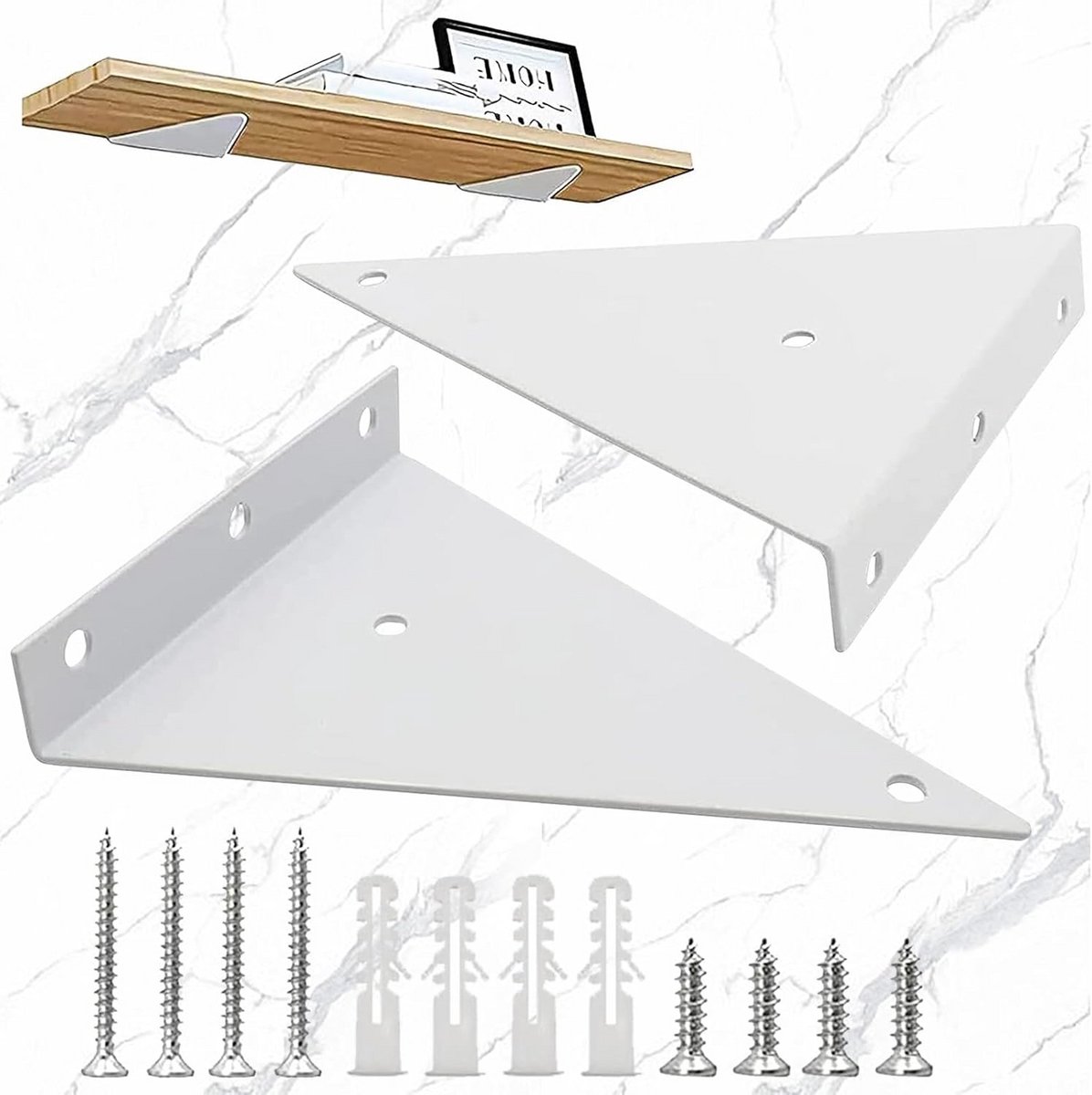 Floating Shelf Brackets 2 Pcs - Wall Mounted Invisible Triangular Shelf Supports