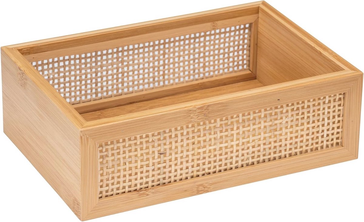 Decoratieve badkamerbox in trendy boho stijl van bamboe en rotan