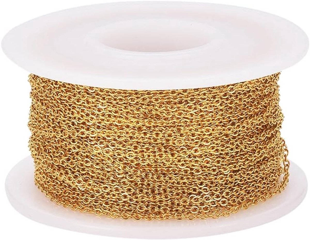 Allecta - Roestvrijstalen kabelkettingen van 10 meter voor sieraden maken - Goudkleurig - Halskettingen - Spoelketting - Gedraaide kruisketting