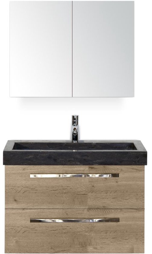 Badmeubelset BWS Riga met Asia Wastafel Zwart 100 cm Bruin Eiken