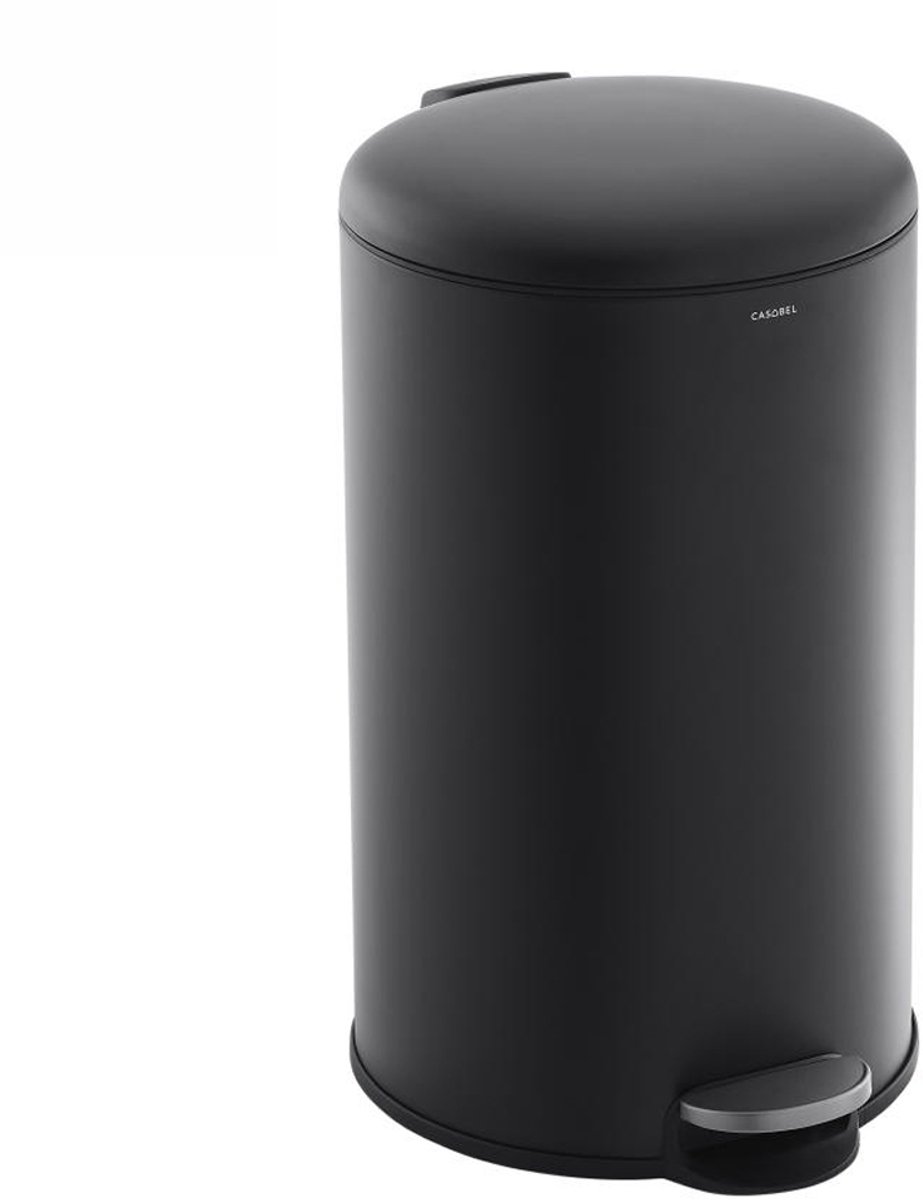 CASABEL 30L Keukenafvalbak - 100% roestvrij staal, vingerafdrukbestendig, ronde afvalbak met pedaal en deksel, zwart