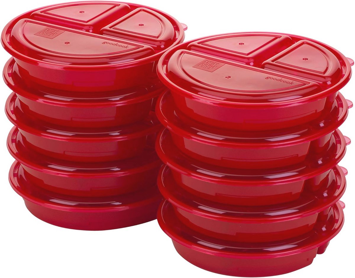 Meal Preparation Box Rond met 10 Containers en Dekens in Rood