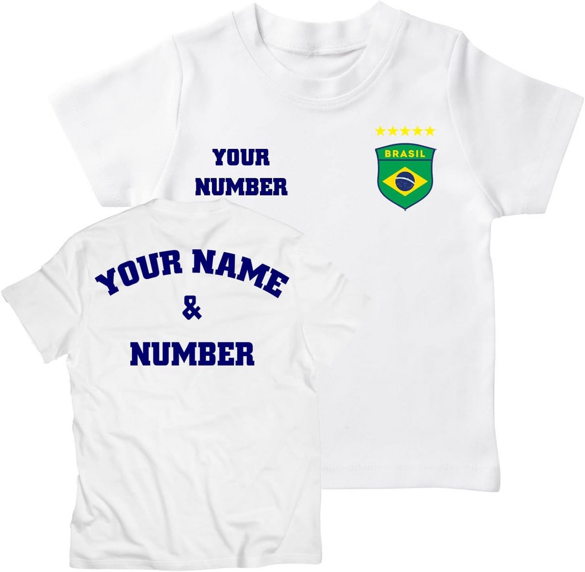 Gepersonaliseerd Kinder T-shirt Voetbalshirt Brazilië met Naam en Nummer | Oranje Badges | WK Kleding