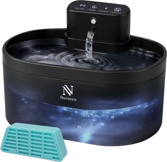 Nuvance Drinkfontein Kat - 2.2L Waterfontein - met Sensor - Incl. Filter - Stille Kattenfontein Automatisch - Draadloos