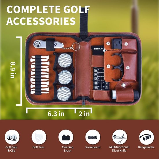 Golfaccessoires Cadeauset - Golfaccessoires voor Mannen en Vrouwen - met High-End Case, Golfballen, Afstandsmeter, Golf Tees, Borstel, Multifunctionele Divotmes, Teller, Golfbal Klem van Merkloos — afbeelding 4