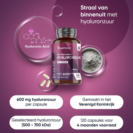 WeightWorld Hyaluronzuur 600 mg - 120 hyaluronzuur capsules voor 4 maanden - Vegan supplement