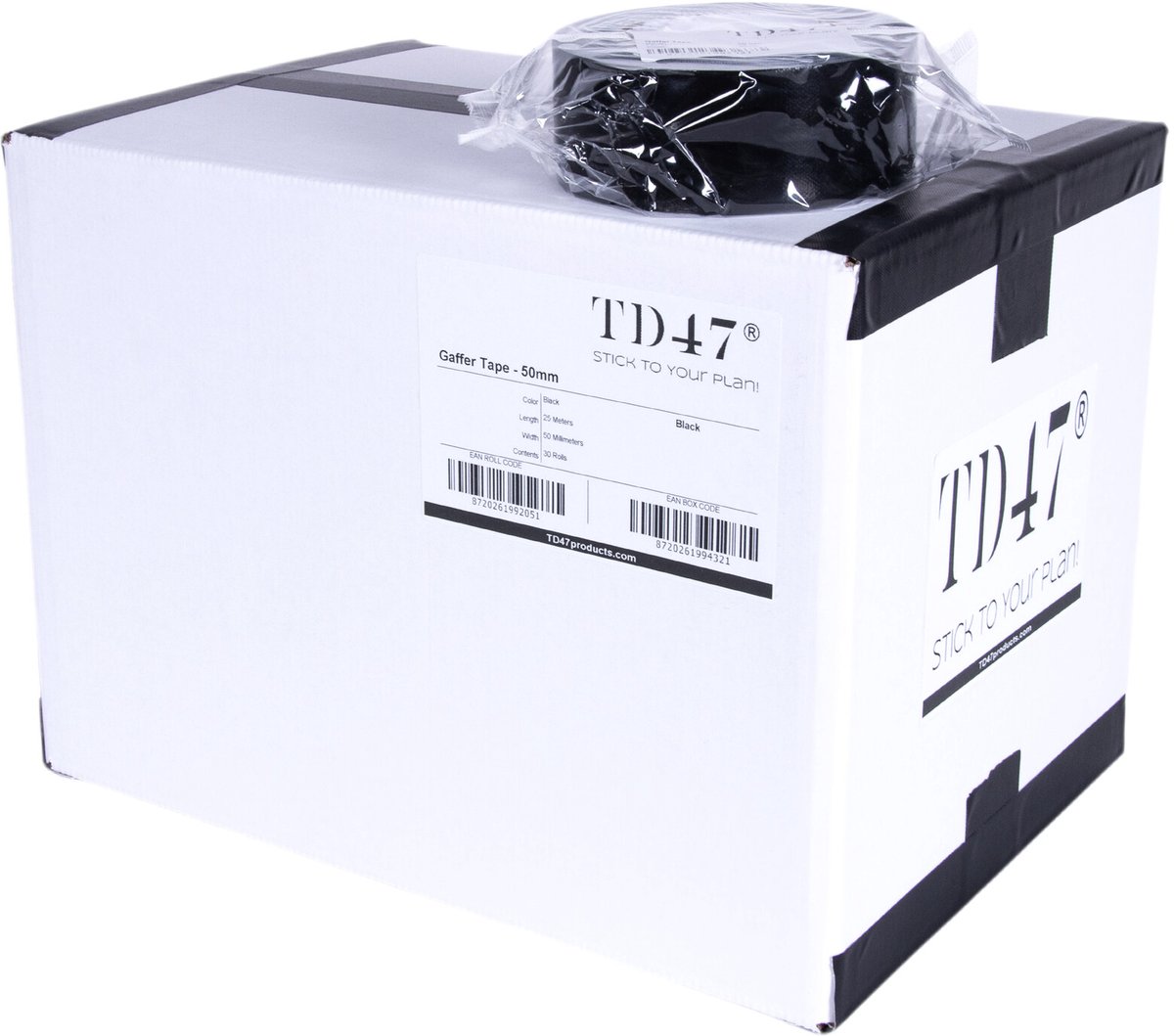 TD47 Gaffa Tape 50mm x 25m Zwart - Doos 30 Rollen