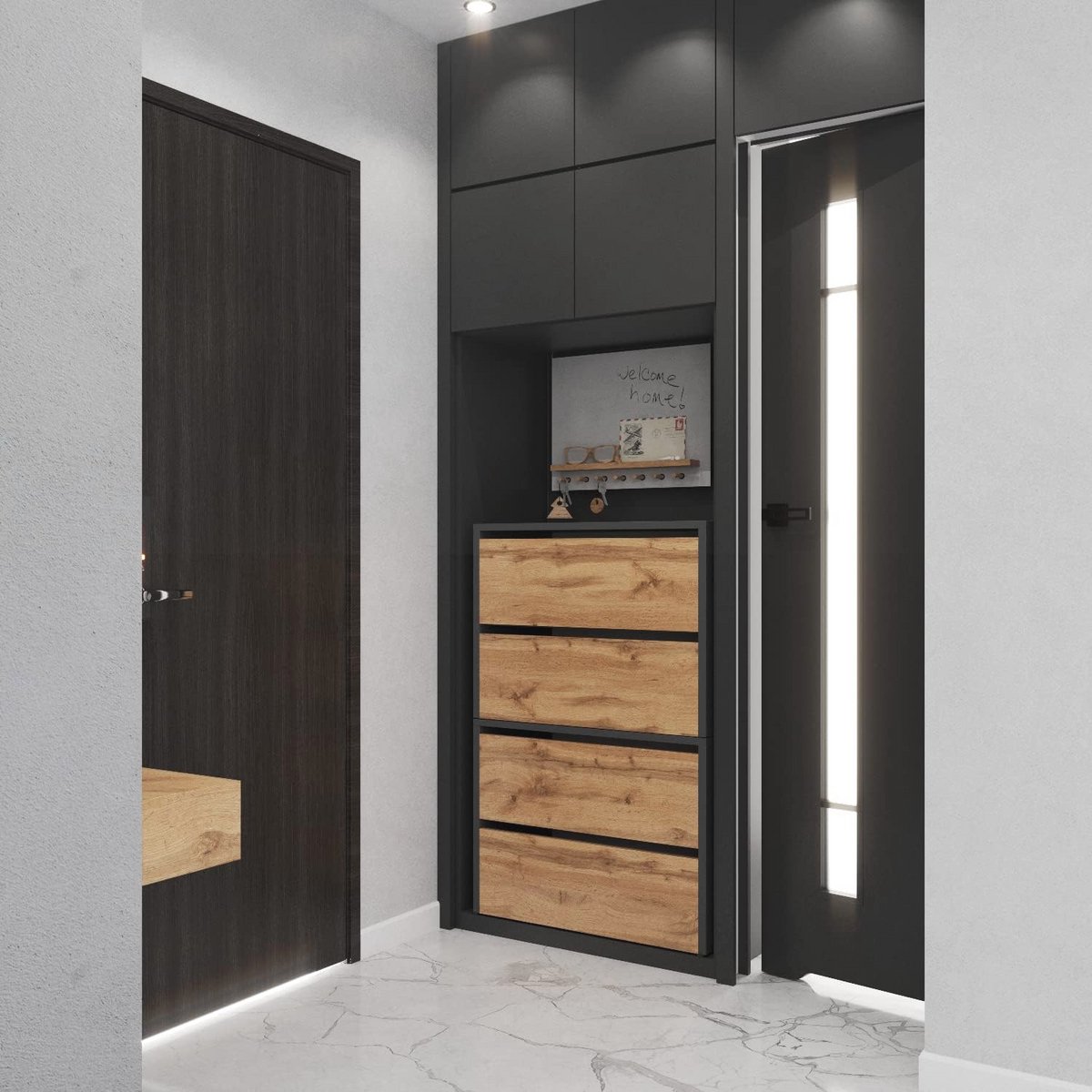 Schoenenkast voor Hal, Modulaire Schoenrek met Opbergruimte en Zithoek, 60 x 50 x 36 cm