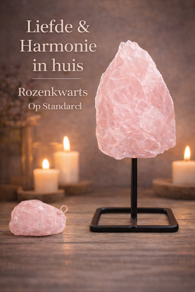 S4H - Rozenkwarts edelsteen op Standaard – Ruwe Edelsteen – Liefde & Zelfliefde
