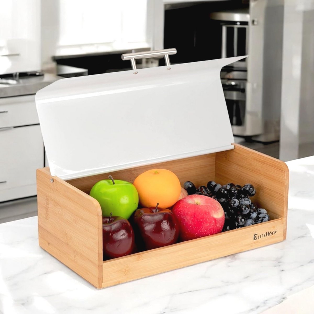 Bamboe en metalen broodtrommel 36 x 20 x 14 cm - Bewaardoos voor vers brood en gebak