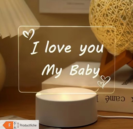Oplaadbare LED Nachtlamp met Berichtenbord - Touch Bediening - Warm Wit Sfeerlicht - Inclusief Marker - Decoratieve Bureau- en Slaapkamerlamp van Merkloos — afbeelding 4