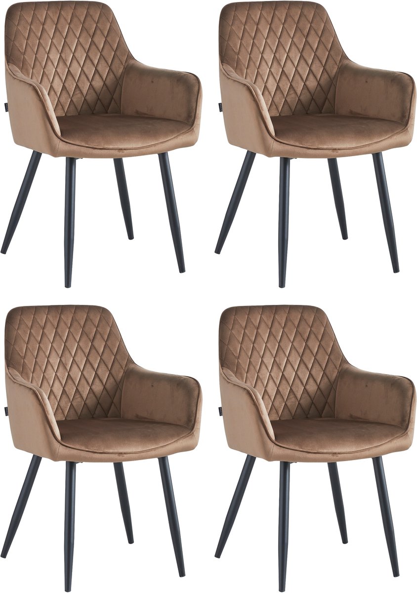 Colenis® - Beverly Eetkamerstoel - Set Van 4 - Bruin - Fluweel - Met armleuning