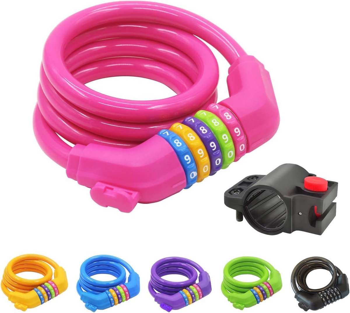 Fietsslot Cijferslot 120 cm 12 mm Met Cijfercode Hoog Veiligheidsniveau Roze