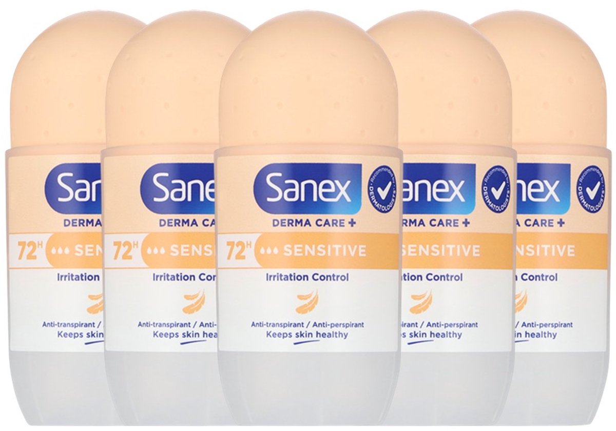 Sanex Derma Care+ Sensitive Anti-Transpirant Roll-On 53 ml – 72u Bescherming – 5-Pack