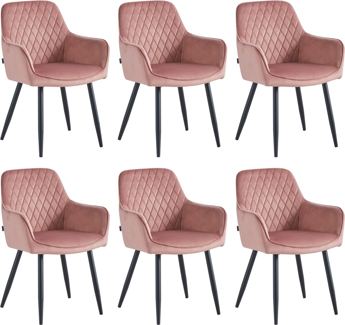 Colenis Beverly Eetkamerstoel - Set Van 6 - Roze -Velvet - Industrieel - Met armleuning Rose