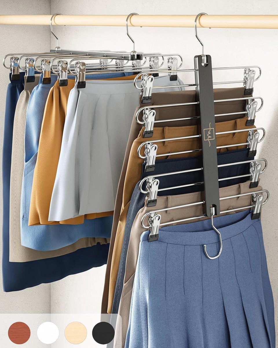 Ruimtebesparende Hangers voor Rok en Shorts - Beukenhout Kledingorganizers met Clips