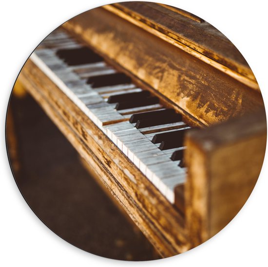 Dibond Muurcirkel - Oude Klassieke Houten Piano - 60x60 cm Foto op Aluminium Muurcirkel (met ophangsysteem)
