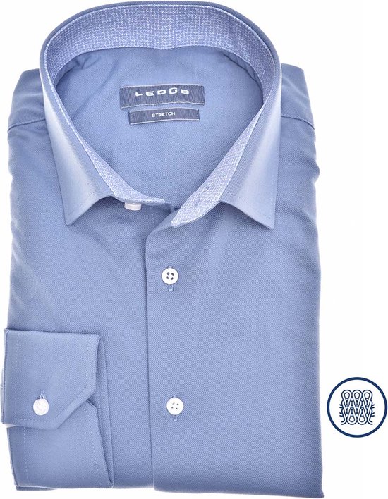 Ledub modern fit overhemd - lichtblauw tricot - Strijkvriendelijk - Boordmaat: 45