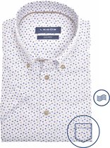 Ledub modern fit overhemd - korte mouw - wit met middengroen en blauw dessin - Strijkvriendelijk - Boordmaat: 45