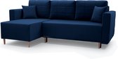 Canapé d'angle avec fonction de couchage, canapé-lit pour salon, chambre, chambre, en forme de L, canapé avec repose-pieds universel - Santos (Bleu Marine - Monolith 77)