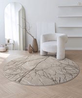 the carpet Mila – Modern vloerkleed met takkenmotief en glansstructuur, geschikt voor woonkamer en hal, beige met bruin takken, 200 cm rond