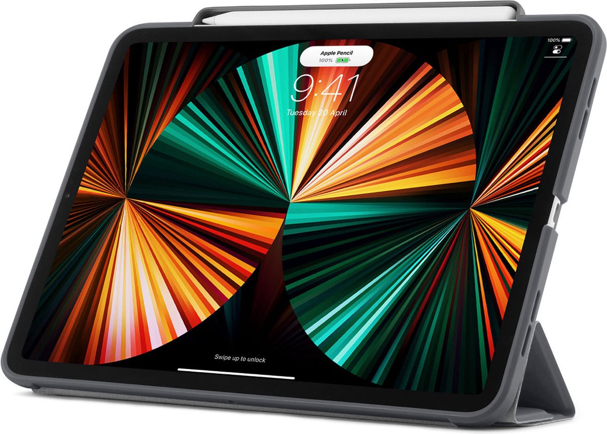 Pipetto Origami No3 Pencil Case – geschikt voor iPad Pro 12.9 Gen 3, 4, 5, & 6 2018/2020/2021/2022 – met multifunctionele vouwbare cover – volledige 360˚ bescherming – geschikt voor Apple Pencil 2 - grijs