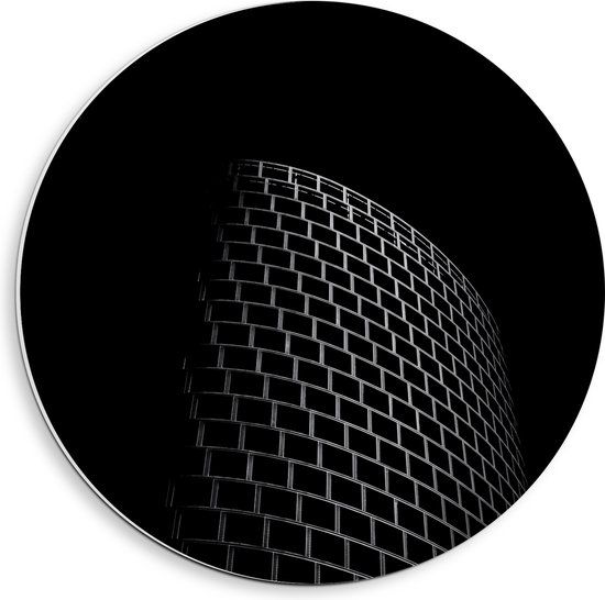PVC Schuimplaat Muurcirkel - Abstract Gebouw van Zwarte Vakken - 40x40 cm Foto op Muurcirkel (met ophangsysteem)