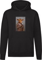 Koe in pak met een glas wijn Hoodie - dieren - drank - alcohol - boer - boerderij - grappig - unisex - trui - sweater - capuchon