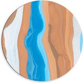 Dibond Muurcirkel - Abstracte Banen Verf in Blauw, Bruin en Wit - 60x60 cm Foto op Aluminium Muurcirkel (met ophangsysteem)