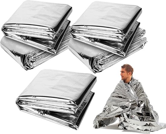 Nooddeken,Deecam Zilveren Reddingsdekens (210x160cm),thermische overlevingsdekens op de camping, nood, warmte-isolerende deken voor buiten, eerste hulp, wandelen, kampeeruitrusting, reizen(6 stuks