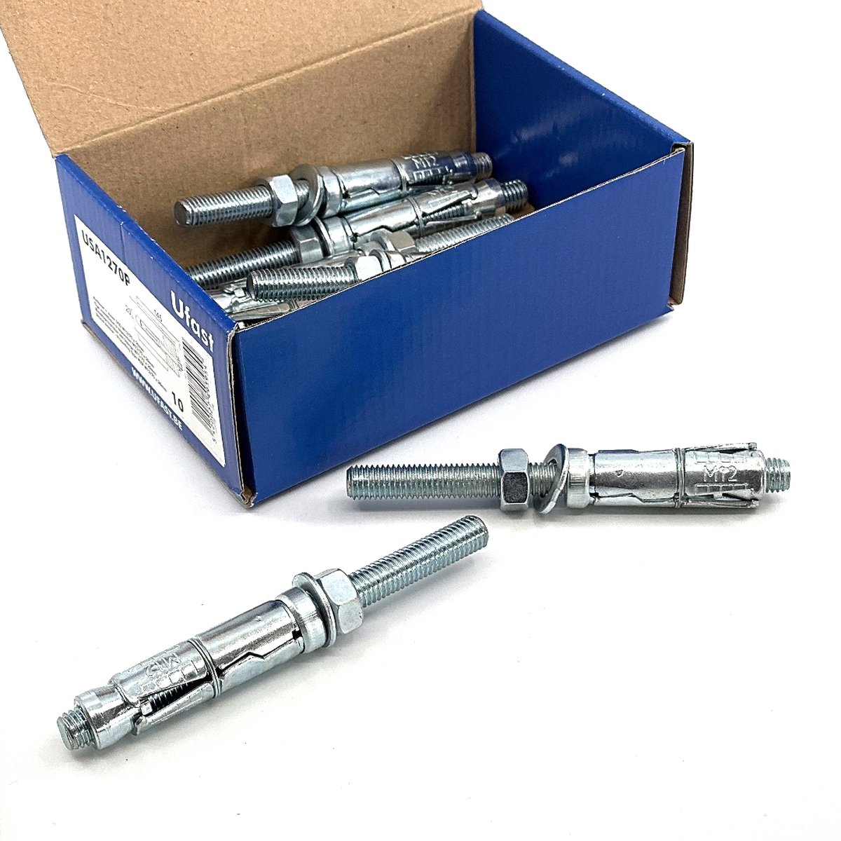 UFAST keilbout + moer - M12 x 75 - Draadstang 145 mm - Verzinkt - 10 stuks